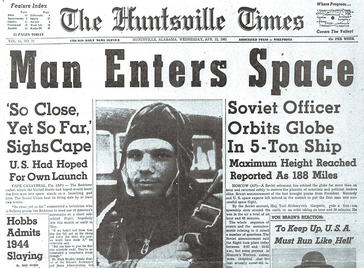 Huntsoille Times Gagarin 1961- зарубежная пресса о полёте Гагарина